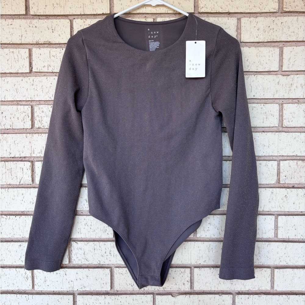 A New Day brown long sleeve glitter bodysuit -NWT